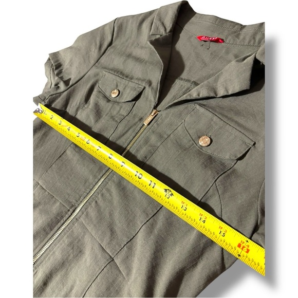 Guess Olive Green Military Style Rolled Hem Gold Zip Front Pockets Romper - Picture 4 of 16